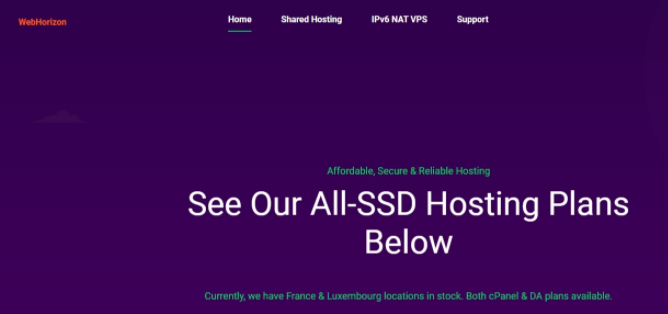 WebHorizon：年付&pound;15.8/新加坡VPS/1核1GB内存/10GB NVMe空间/250GB流量/1Gbps端口/KVM VPS